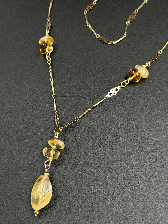 Sautoir chaine plaqué or "infini" et citrine