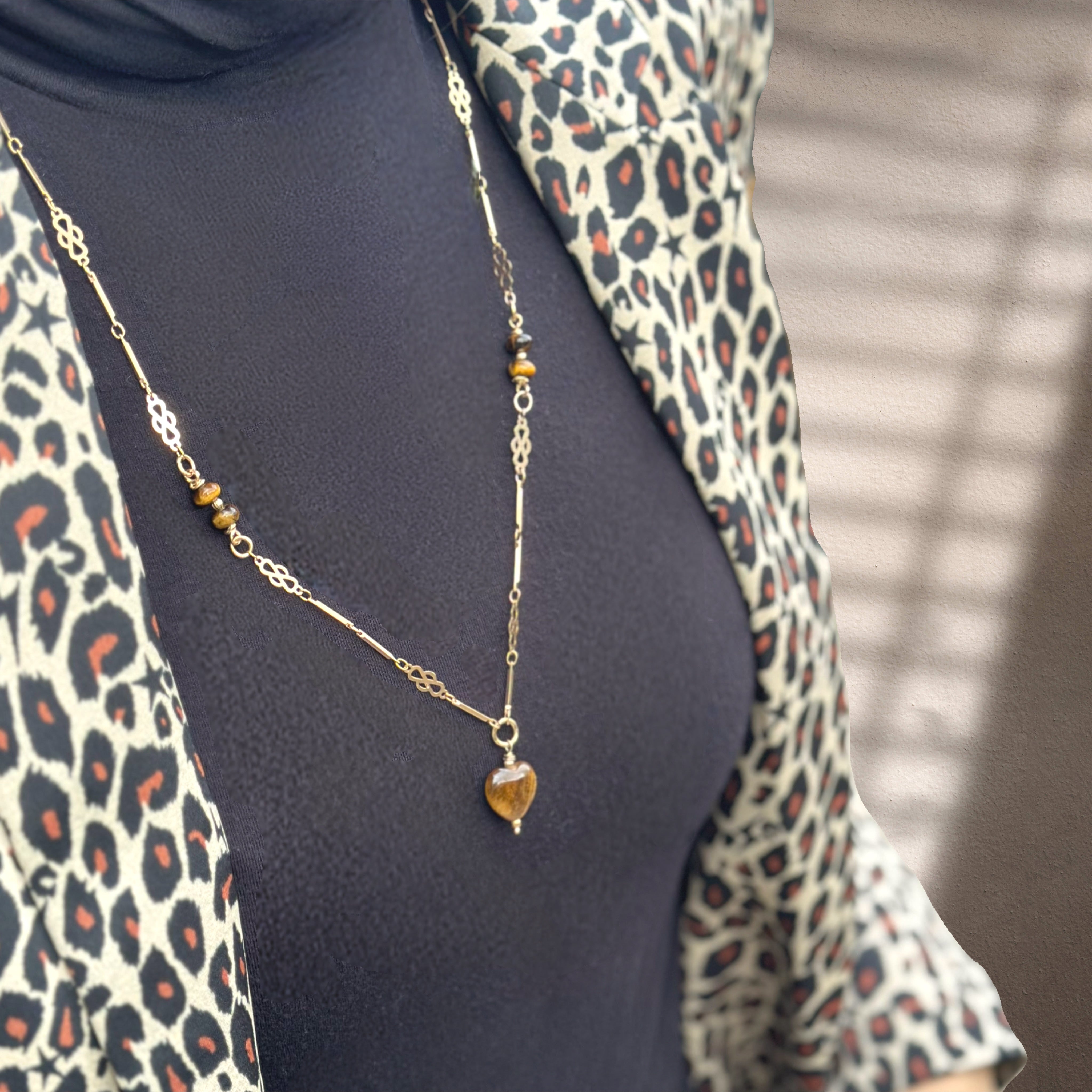 Collier Sautoir En Argent Massif Avec œil De Tigre - Longueur 60 Cm, Occasion (état à Vérifier)