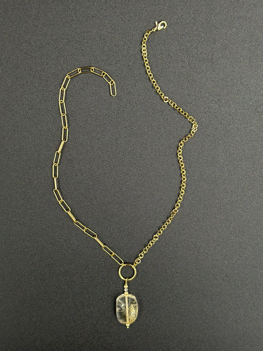 Collier citrine et chaîne plaqué or