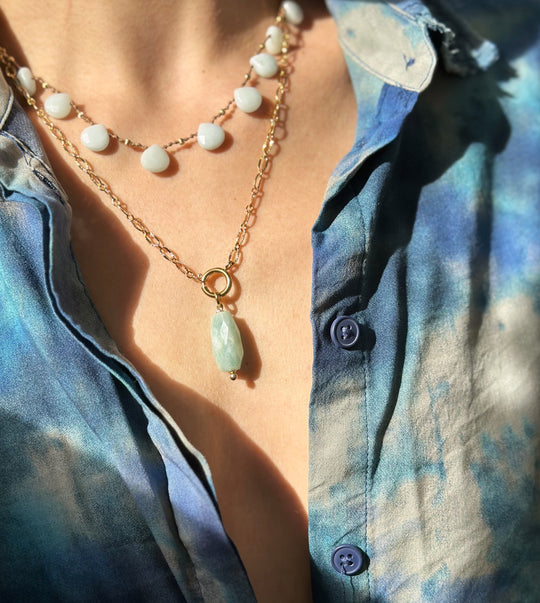 Collier amazonite et chaîne plaqué or