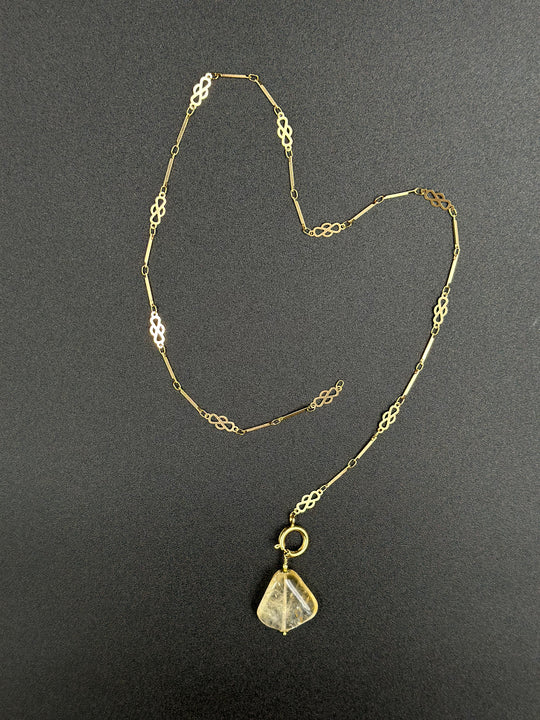 Collier citrine et chaîne infini plaqué or