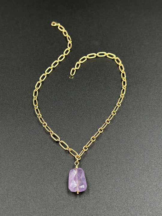 Collier améthyste et chaîne plaqué or