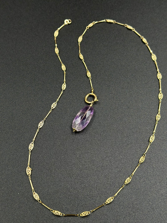 Collier améthyste et chaîne filigrane plaqué or