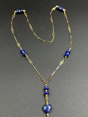 Sautoir lapis-lazuli chaine plaqué or 3 microns