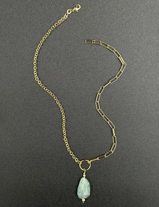 Collier aigue-marine et chaîne plaqué or
