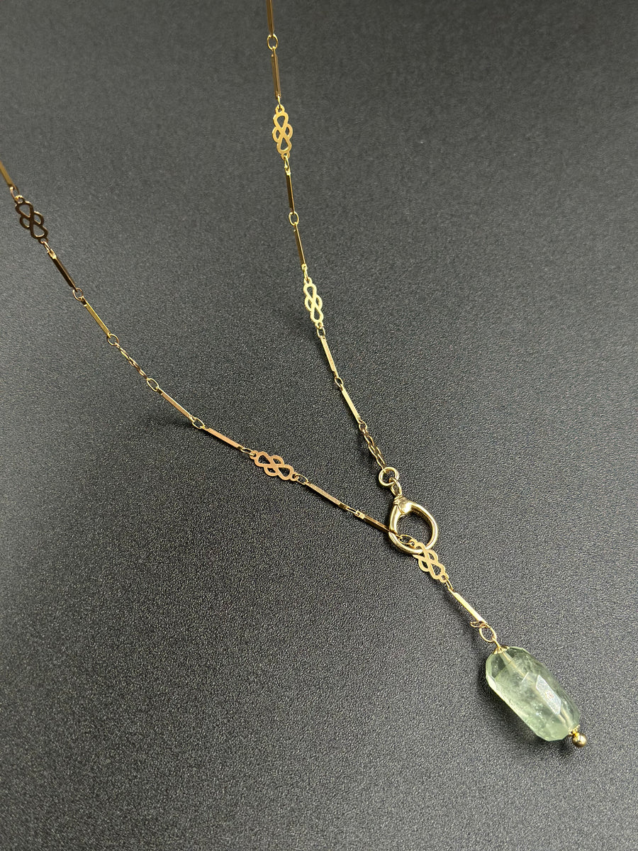Collier prehnite et chaîne plaqué or